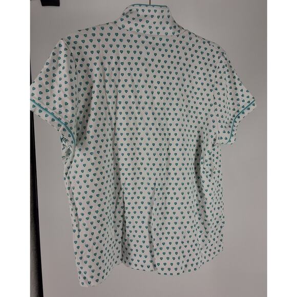Roller Rabbit Teal Heart Pajama Top Womens XL Button Down Short Sleeve Preppy - Picture 4 of 4